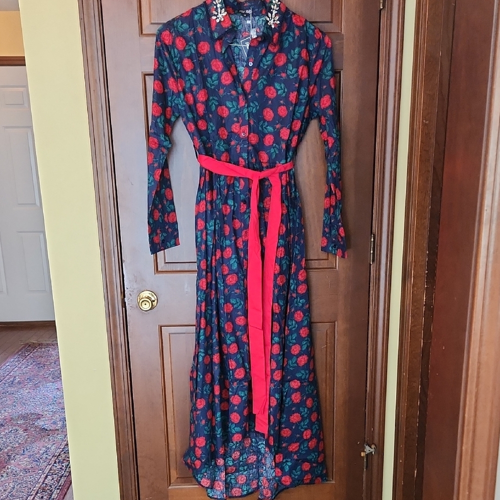 Floral Long Sleeve Dress - Red and Black